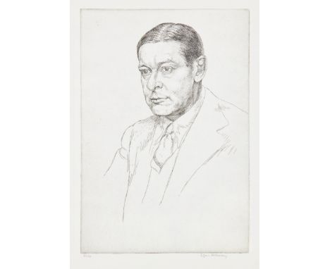 Edgar Holloway, British 1914-2008,T.S. Eliot, 1934; etching on wove,  signed and numbered 35/75 in pencil,  plate: 23.3 x 16.