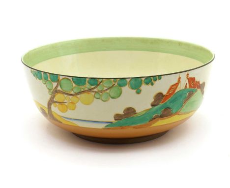 A Clarice Cliff 'Secrets' bowl,with printed mark Wilkinson mark,21.5cm diameterRubbing and wear to the exterior - some scratc