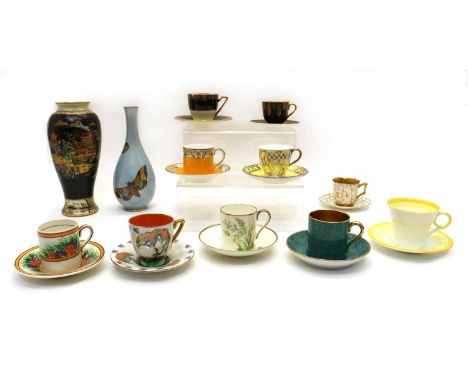 A collection of ten coffee cups and saucers,various makers including Royal Worcester, Carltonware, one Minton cup and saucer 