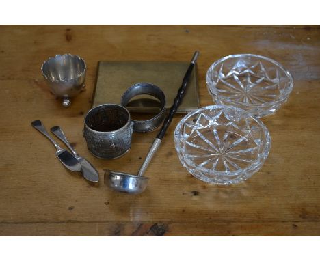 A Georgian unmarked white metal toddy ladle with twisted whalebone stem, silver napkin ring, Indian white metal napkin ring 2