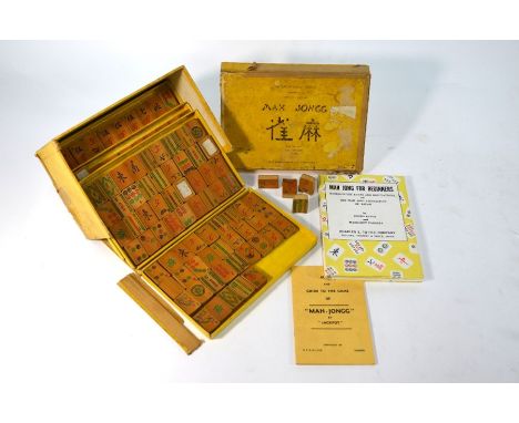 A vintage bamboo Mah-Jong set, 'International Series' by H.P Gibson Ltd, London, in original cardboard box with five trays co