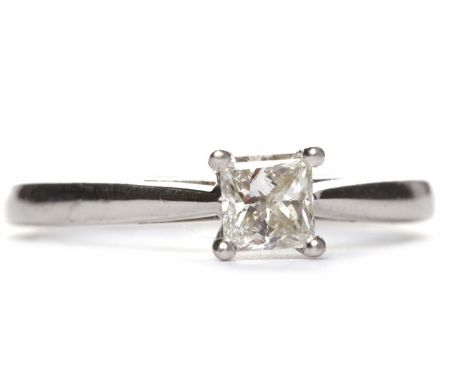 GIA CERTIFICATED DIAMOND SOLITAIRE RINGthe square modified brilliant cut diamond of 0.34 carats with accompanying GIA certifi