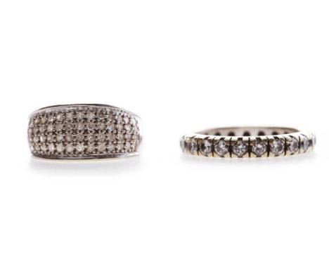 TWO DIAMOND SET RINGScomprising a nine carat white gold diamond set band, size K, 2.7g and a diamond full eternity ring, unma