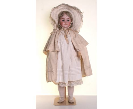 A Large size 14, C.M Bergmann/S&H bisque head doll, German circa 1910, with weighted blue glass eyes, lashes, open mouth, upp