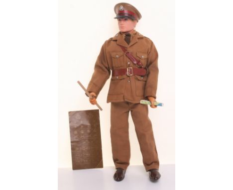 Two Palitoy Vintage British Army Officers 21st Lancers Action Man, cap, jacket, shirt, tie, trousers, shoes, sam browne, self