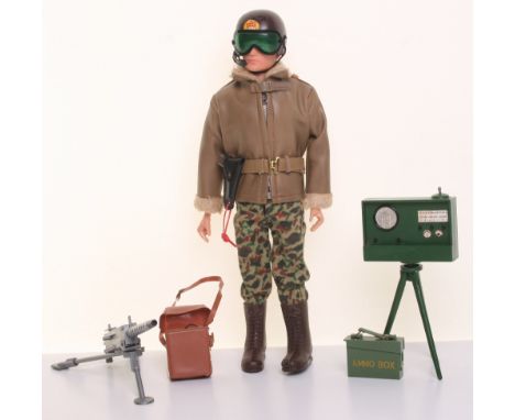 Palitoy Vintage Action Man Armoured Car Commander, with helmet, commander jacket, camouflaged trousers, boots, radio & tripod