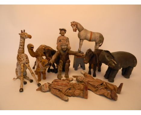 Schoenhut Humpty Dumpty Circus figures and animals including Gorilla, the gorilla with painted head and carved features and e