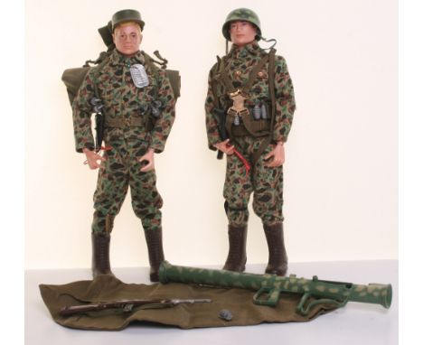 Scarce Palitoy Vintage Action Man Combat Paratrooper, on painted head fixed hands doll, camouflaged tunic & trousers, parachu