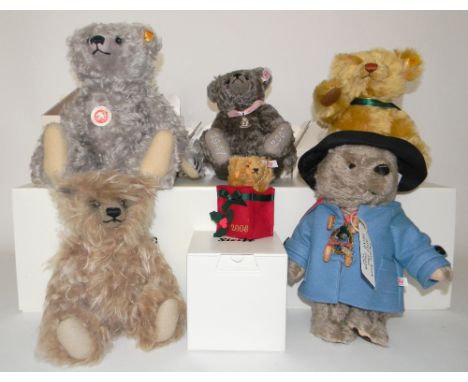 Six Steiff Collectors Bears, all in original boxes with packaging and paperwork, yellow tag 669712 The Ultimate bear, 654756 