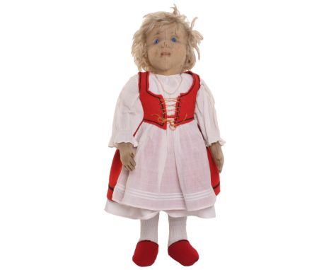 Large Steiff ‘Rosa’ felt doll, German 1912-1915, with blue glass eyes, painted stitched mouth, blonde hair, swivel head and j