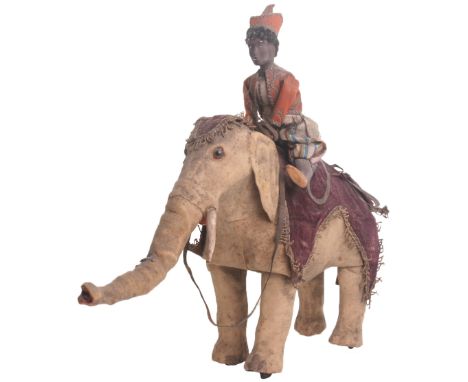 A Roullet &amp; Decamps Elephant and Cavalier automata, French circa 1890, kid leather elephant with glass eyes, sprung trunk