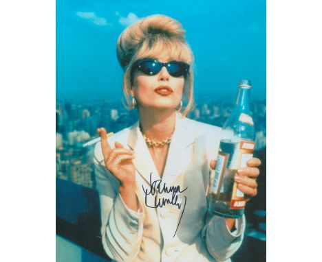 Joanna Lumley as Patsy signed amusing 10 x 8 colour photo from Ab Fab with bottle of Vodka in hand. Good condition. All autog