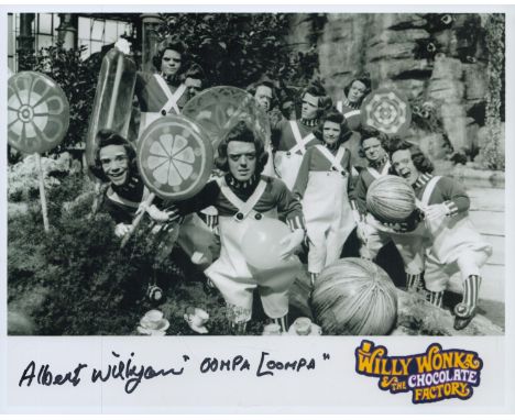 Scarce Oompa Loompa Albert Wilkinson signed 10 x 8 inch colour movie poster photo from Willy Wonka. Good condition. All autog