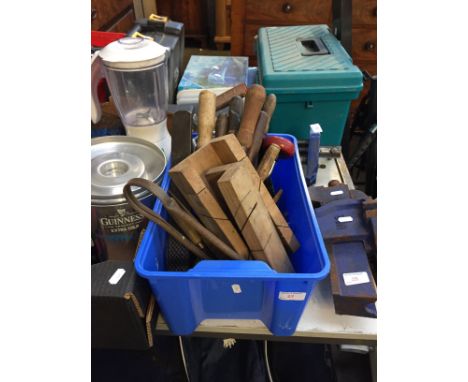 BOX OF TOOLS, FILES, SAW, BRACE AND BIT DRILL ETC.