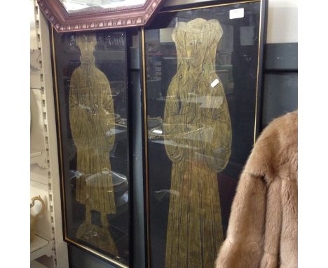 A PAIR OF RELIGIOUS PICTURES, 38CM X 91CM EACH. R