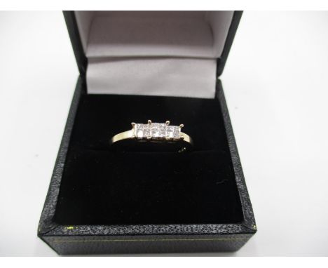 9ct Gold Princess Cut Diamond Art Deco Style Ring, Size N