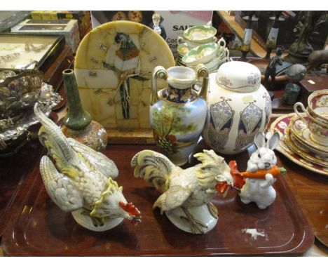 Doulton and Noritake Vases, Masons Liberty Ginger Jar, Clock, Pair of Cockerels and USSR Rabbit