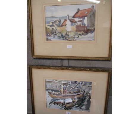 Robert Underwood, 2 Watercolours, Morning Light Pittenweem and Fishing Boat Dunure Ayrshire, 27x37cm