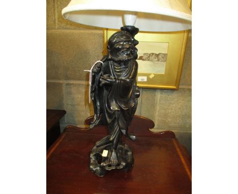 Chinese Carved Wood Figure Table Lamp