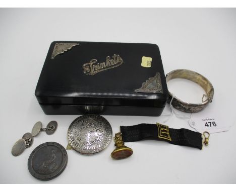 Silver Mounted Ebony Trinket Box, London 1901, along with a Selection of Silver and Other Jewellery and 1797 Cartwheel Penny