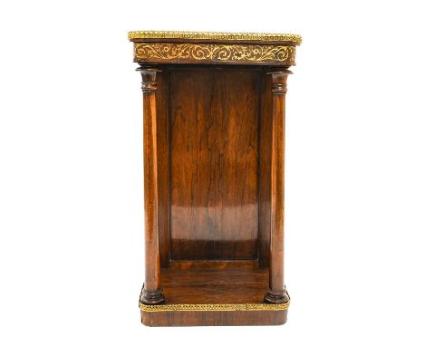 A Regency Rosewood Inlaid Console Table, early 19th century, with pierced brass gallery and acanthus decorated frieze, on tur