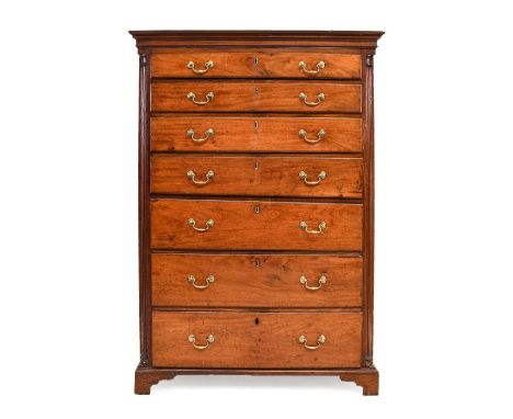 ^  A George III Mahogany and Pine-Lined Straight Front Chest of Drawers, late 18th century, the moulded cornice above seven g