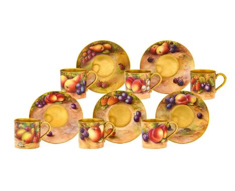 {} A Matched Set of Six Royal Worcester Porcelain Coffee Cans and Five Saucers, 1920s/1930s, painted by Edward Townsend, Harr