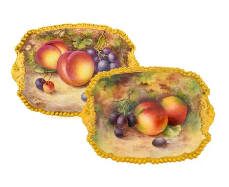 {} A Matched Pair of Royal Worcester Porcelain Rectangular Dishes, by Harry Ayrton and John Freeman, 1928 and later, painted 