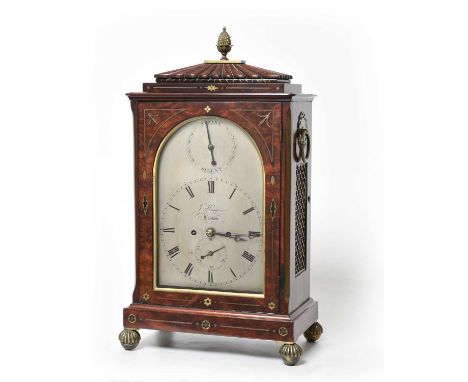 A William IV Mahogany Striking Table Clock, signed J.Huggins, London, circa 1830, gadroon top with pineapple finial, fish sca