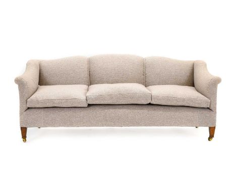 A 20th Century Howard-Style Three-Seater Feather-Filled Sofa, with overstuffed back support and arms, and three squab cushion