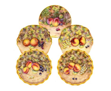 {} A Pair of Royal Worcester Style Porcelain Plates, by Gerald Delaney, late 20th century, painted with still lifes of fruit 