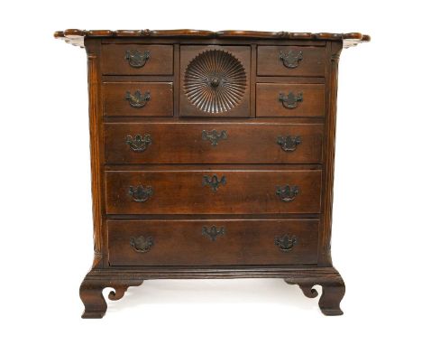 An American Cherry and Pine-Lined Straight-Front Chippendale Style Chest of Drawers, 18th century, the verso inscribed George