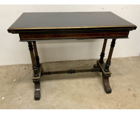 A 19th century Gillow and Co ebonised and gilt card table stamped 3271.W:91cm x D:47cm x H:74cm