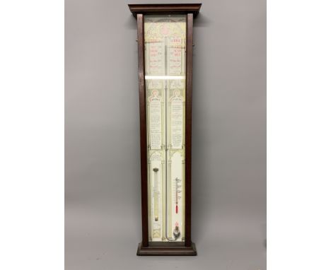 An early 20th century Admiral Fitzroy  mercury barometer of rectangular form, set with various thermometers and atmospheric g