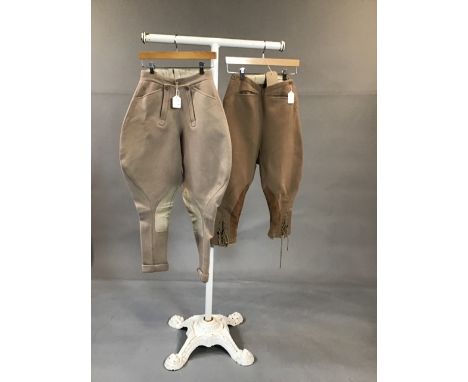 Two pairs of vintage cavalry twill Jodhpurs. Beige 28 waist, 27 inside leg. Dk beige 26 waist, inside leg 20
