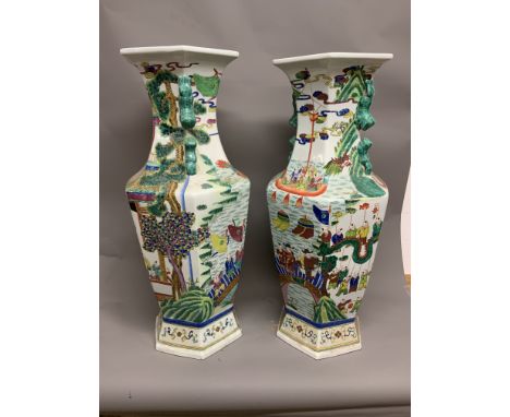 A matched pair of large 20th century Chinese ceramic vases. W:34cm x D:34cm x H:87cm