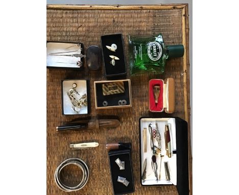 Various gentlemans items to include 3 vintage cigar/cheroot holders, and a Victorian small pill box