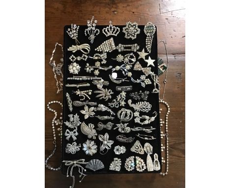 Tray of Vintage Diamante &amp; Marquisate Jewellery from Victorian through to 1950s including 3 necklaces 