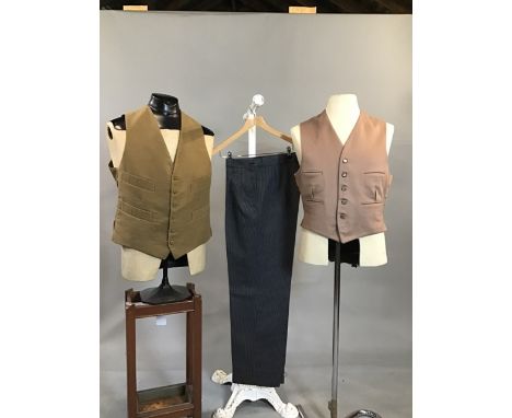 2 vintage 4 pocket waistcoats together with a pair of morning trousers 38/36