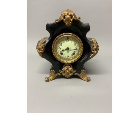 An Ansonia USA slate and ormolu mantle clock. W:25cm x D:13cm x H:29cm