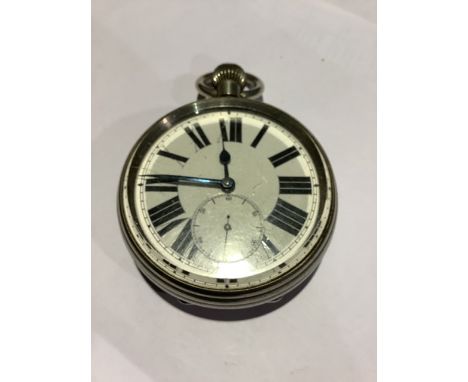 An antique Goliath pocket watch by The Atlas Watch Co.White enamel face with Roman numeral markers subsidiary dial at 6. numb