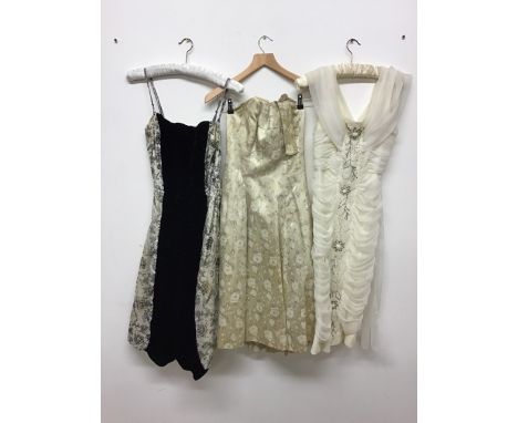 Three vintage dresses to include a 1960s Tulle beaded sheath dress, a 1950s Tulle &amp; velvet cocktail dress and a 1950s sil