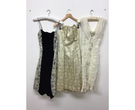 Three vintage dresses to include a 1960s Tulle beaded sheath dress, a 1950s Tulle &amp; velvet cocktail dress and a 1950s sil