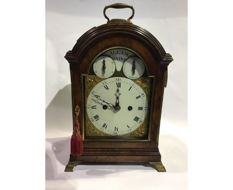 A mid-18th Century mahogany bracket clock, the eight day twin fusee movement with verge escapement, striking hours on a bell,