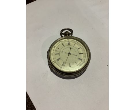 A Victorian key wind sterling silver chronograph pocket watch. White enamel dial with Roman numeral markers and second marker