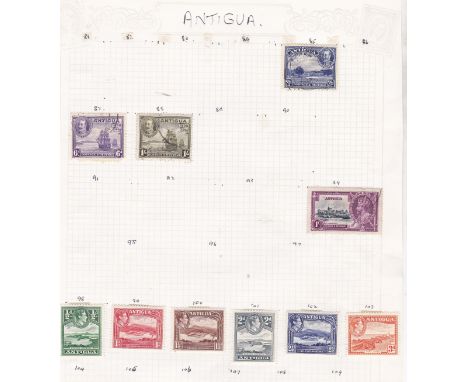 Antigua - Various  1932 Tercentenary 2½d, 6d &amp; 1/-, fine used and 1938-51 ½d-3d  m/mint; 1935 Jubilee 1/-, fine used (10)