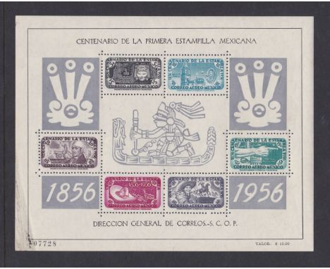 Mexico 1956 - Air-m/sheet mi block 92) M.N.K scuff on corner of sheet not affecting stamps