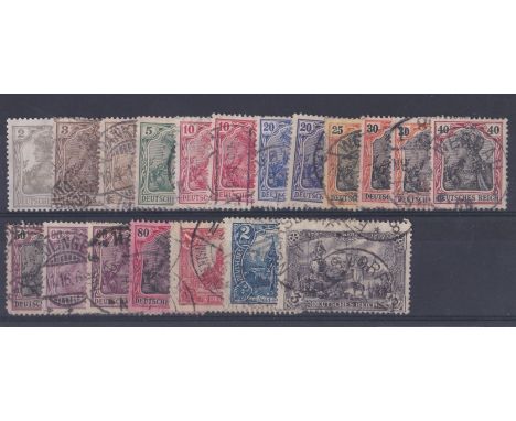 Germany 1905-1921 - Definitives SG82 m/m, SG83, 83a, 84, 85, 85a, 86, 86a, 87, 88a-91a, 91, 92a, 93a-95a used cat value £147.