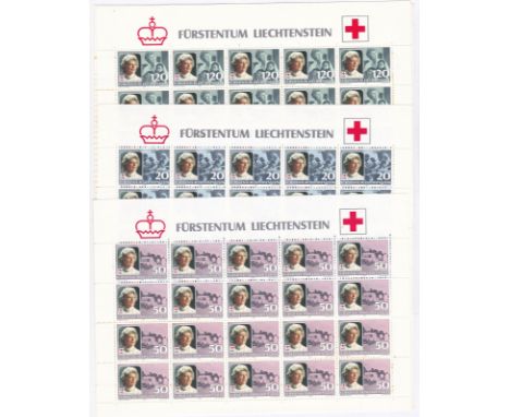Liechtenstein 1985-40th  anniversary of Liechtenstein red Cross SG866-868 u/m set in sheetlets of (20) stamps