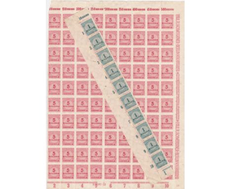 Germany 1923-Inflation Period definitive SG319 u/m 5m sheet of (90) Michel 317A